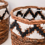 Small Basket Round for Plants or as Storage Basket | Woven Boho Basket SADARA with Macrame Pattern