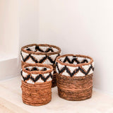 Small Basket Round for Plants or as Storage Basket | Woven Boho Basket SADARA with Macrame Pattern
