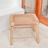 Large Wooden Stool SUNDA (lighter coloured wood) made of Trembesi with a Seating Surface made from Woven Recycled Paper