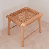 Large Wooden Stool SUNDA (lighter coloured wood) made of Trembesi with a Seating Surface made from Woven Recycled Paper